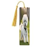Bichon Frise Dog on The Grass Print Wooden Bookmark Colorful Tassel Bookmarks Ornaments for Crafts, Christmas,Wedding