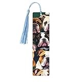 Cute English Bulldog Print Wooden Bookmark Colorful Tassel Bookmarks Ornaments for Crafts, Christmas,Wedding