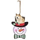 Festive Snowman Wooden Hanging Sign for Christmas Decor, Akita Print Festive Wall Sign Rustic Holiday Home Ornament