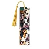 Cute English Bulldog Print Wooden Bookmark Colorful Tassel Bookmarks Ornaments for Crafts, Christmas,Wedding