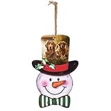 Festive Snowman Wooden Hanging Sign for Christmas Decor, Two Golden Retrievers Print Festive Wall Sign Rustic Holiday Home Ornament