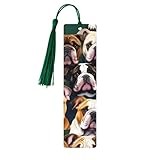 Cute English Bulldog Print Wooden Bookmark Colorful Tassel Bookmarks Ornaments for Crafts, Christmas,Wedding