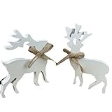 Generic Pug Statues Outdoor Christmas Decorations Reindeer White Wooden Crafts Desktop Ornaments Home Closet Windowsill Festive Atmosphere Decoration Glass Christmas Ornament (White, 14X12CM)