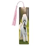 Bichon Frise Dog on The Grass Print Wooden Bookmark Colorful Tassel Bookmarks Ornaments for Crafts, Christmas,Wedding