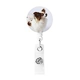 OHWODA White Papillon Printed Retractable Badge Holder, Plastic Badge Reel with Key Ring Back Strap Holder