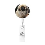Badge Reel with Key Ring Pekingese Dog Printed Retractable Badge Holder for Women Men Id Badge Holder Id Card Holders with Clip for Office Doctor Nurse