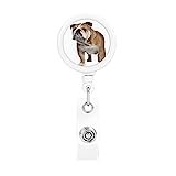 English-Bulldog Retractable Badge Holder, Alligator Clip Key Ring, Suitable for Offices, Schools, Hospitals