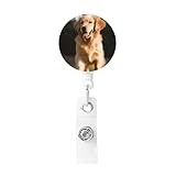 Badge Reel with Key Ring Golden Retriever Dog Printed Retractable Badge Holder for Women Men Id Badge Holder Id Card Holders with Clip for Office Doctor Nurse