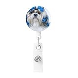 QGWDYYJQ Shih Tzu Dog Printed Retractable Badge Holder Badge Reel Clip with Key Ring Belt Clip