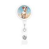 Cartoon Russell Terrier Badge Reels Retractable with Clip and Key Ring Cute Id Card Badge Holder Nurse Name Badge Holder for Office Worker Doctor