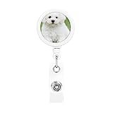 Bichon Frise Dog Retractable Badge Holder, Alligator Clip Key Ring, Suitable for Offices, Schools, Hospitals