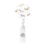 Badge Reel with Key Ring Cute Dachshund Dog Printed Retractable Badge Holder for Women Men Id Badge Holder Id Card Holders with Clip for Office Doctor Nurse