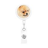 Badge Reel with Key Ring Yellow Pomeranian Printed Retractable Badge Holder for Women Men Id Badge Holder Id Card Holders with Clip for Office Doctor Nurse