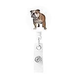 English-Bulldog Retractable Badge Reels with Key Ring and Clip Cute Name Id Card Badge Holder Decorative Name Badge Holder for Office Worker Doctor Nurse