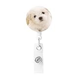 QGWDYYJQ Cute Maltese Puppy Printed Retractable Badge Holder Badge Reel Clip with Key Ring Belt Clip