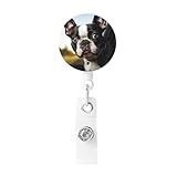 Puppy Dog Boston Terrier Retractable Badge Reels with Clip and Key Ring Cute Id Card Badge Holder for Office Worker Doctor Nurse
