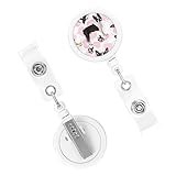 Evanem Badge Clip Retractable Badge Holders with Key Ring Boston Terrier Red Heart Dog Printed Id Badge Holder Reel for Work Nurse Doctor