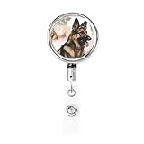 Retractable Badge Holders for Work German Shepherd Dog Lovers Metal Badge Clip Badge Reel with Key Ring for Nurse Id Card Holders Badge Holder Reel for Office Doctor