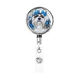 LAMAME Shih Tzu Dog Printed Metal Retractable Badge Holder Badge Reel ID Holder with Belt Clip Key Ring