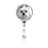 Retractable Badge Holders for Work Lovely Maltese Dog Metal Badge Clip Badge Reel with Key Ring for Nurse Id Card Holders Badge Holder Reel for Office Doctor