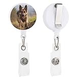 VFMKT Running German Shepherd Dog Retractable Badge Reels with Clip and Key Ring Cute Id Card Badge Holder Decorative Nursing Name Badge Holder for Office Worker Doctor, Style
