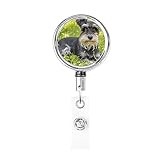 EVANEM Retractable Badge Holder with Sturdy Metal Edge Miniature Schnauzer Print Badge Reel for Nurse Badge Clip for Women Men Id Card Holders with Key Ring Id Badge Holder for Work