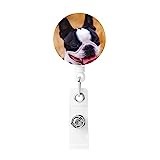 Evanem Badge Reel with Key Ring Lovely Boston Terrier Print Retractable Id Badge Holder Reel Badge Holders Badge Clip for Work Office Nurse Doctor