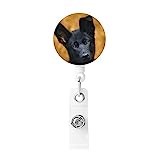 OHWODA Black German Shepherd Dog Printed Retractable Badge Holder, Plastic Badge Reel with Key Ring Back Strap Holder