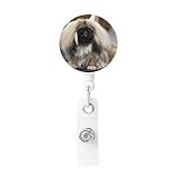 Badge Reel with Key Ring Pekingese Dog Print Id Badge Holder for Nurse Retractable Badge Clip for Women Men Id Card Holders with Clip for Work Office