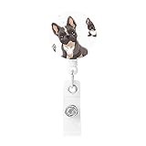 Badge Reel with Key Ring French Bulldog Print Id Badge Holder for Nurse Retractable Badge Clip for Women Men Id Card Holders with Clip for Work Office