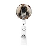 OHWODA Pekingese Dog Printed Retractable Badge Holder, Plastic Badge Reel with Key Ring Back Strap Holder