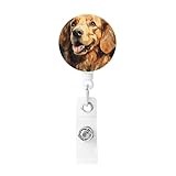 Badge Reel with Key Ring Golden Retriever Printed Retractable Badge Holder for Women Men Id Badge Holder Id Card Holders with Clip for Office Doctor Nurse