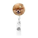 OHWODA Pomeranian Dog Printed Retractable Badge Holder, Plastic Badge Reel with Key Ring Back Strap Holder