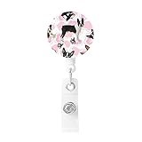 Retractable Badge Holder with Key Ring Boston Terrier Red Heart Dog Print Badge Reel for Nurse Badge Clip with Backing Belt Clip for Women Men Id Card Holders for Work Office