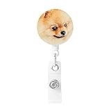Badge Reel with Key Ring Yellow Pomeranian Printed Retractable Badge Holder for Women Men Id Badge Holder Id Card Holders with Clip for Office Doctor Nurse