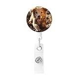 Badge Reel with Key Ring Golden Retriever Paw Prints Printed Retractable Badge Holder for Women Men Id Badge Holder Id Card Holders with Clip for Office Doctor Nurse