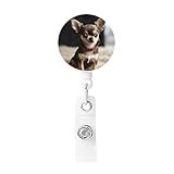 Badge Reel with Key Ring Cute Chihuahua Print Id Badge Holder for Nurse Retractable Badge Clip for Women Men Id Card Holders with Clip for Work Office