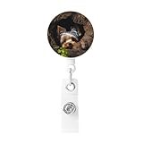 A Little Yorkshire Terrier Nestled in A Tree Hole Retractable Badge Reels with Alligator Clip and Key Ring Cute Nurse Id Badge Holder for Office Worker Doctor Nurse