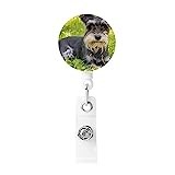 Evanem Badge Reel with Key Ring Miniature Schnauzer Print Retractable Id Badge Holder Reel Badge Holders Badge Clip for Work Office Nurse Doctor