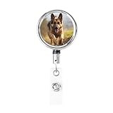 Retractable Badge Holders for Work Running German Shepherd Dog Metal Badge Clip Badge Reel with Key Ring for Nurse Id Card Holders Badge Holder Reel for Office Doctor
