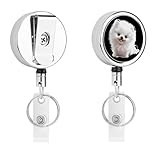 White Pomeranian Dog Funny Retractable ID Badge Holder Reel with Clip Key Ring for Nurse Name Card Keychain