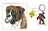 Boxer Brindle Dog Gift Bundle - 2 Items - Quality Waggy Dogz Greetings Card & H&H Fun Character Key Ring