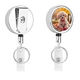 Maltipoo Dog in Autumn Funny Retractable Metal Clips for Name ID Cards Badge Holder Reel with Belt Clip Key Ring