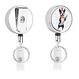 Retractable Badge Holder Metal Id Badge Holders with Belt Clip Key Ring for Name Card Keychain Dog Boston Terrier