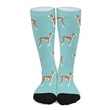 Novelty Crew Socks,Ibizan Hound Standing Dog Blue Casual Funny Dress Socks Mid Calf Sport Athletic Socks For Women Men