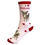 Ladies Dog Lover socks with cute dog image, 'Love Dogs' text and hearts design, one size, quality cotton mix, great novelty dog lover gift (Chihuahua)