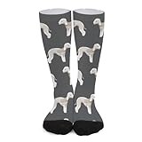 Novelty Crew Socks,Bedlington Terrier Dogs Charcoal Casual Funny Dress Socks Mid Calf Sport Athletic Socks For Women Men