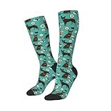 Mid Calf Athletic Socks for Men Women,Australian Kelpie Dog Red And Tan Turquoise Novelty Over the Calf Tube Socks Casual Socks