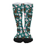 Unisex Novelty Crew Socks,Australian Kelpie Red Kelpie Design Flowers Roses Mid Calf Dress Socks Sports Socks Knee High Athletic Long Tube Stockings for Girls Women