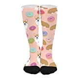 Unisex Novelty Crew Socks,Corgi Cardigan Welsh Silhouette Turquoise Mid Calf Dress Socks Sports Socks Knee High Athletic Long Tube Stockings for Girls Women